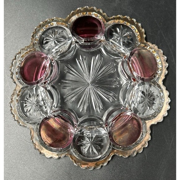 US Glass Cromwell Knobby Bulls Eye Moon Stars Ruby Gold Trim Domed Butter Dish - Picture 6 of 8